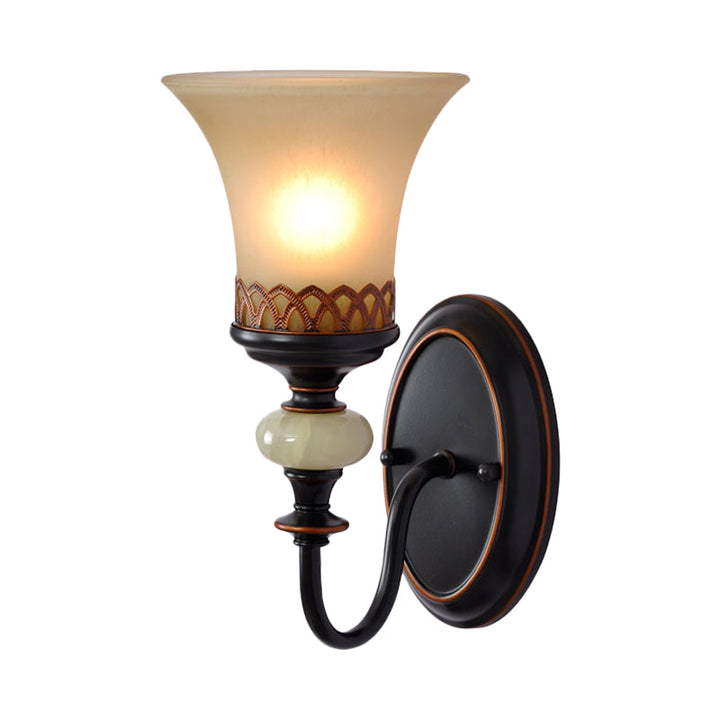 Skørter | Black Bell-Up-Wall Mount Vintage Tan Glass 1 Bulb Living Room Wall Light Fixture