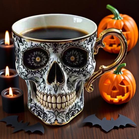 Lisslune | Gothic Skull Decorative Mug Noctura – Artistic Hand-Painted Skull Decoration