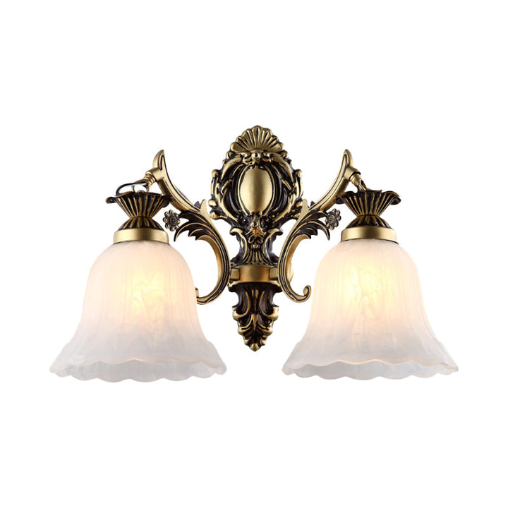 Skørter | Cream Glass Flower Shaped Wall Lamp Vintage 1/2 Cups Indoor Wall Lighting in Bronze