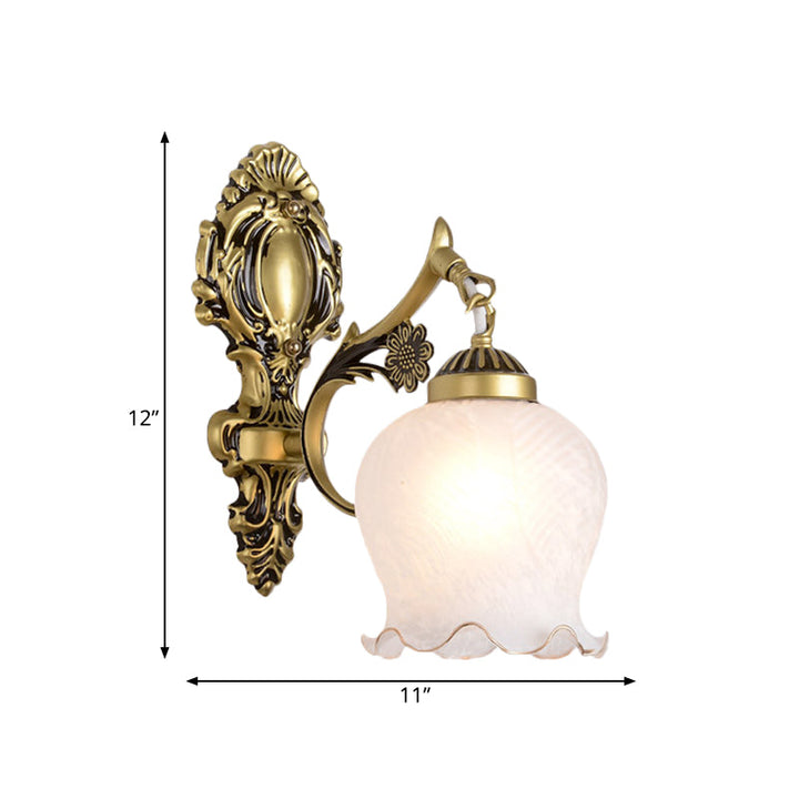 Skørter | Antiqued Flower Wall Mount Lighting 1/2-Cup Opal Glass Wall Lamp Fixture in Bronze for Bedroom