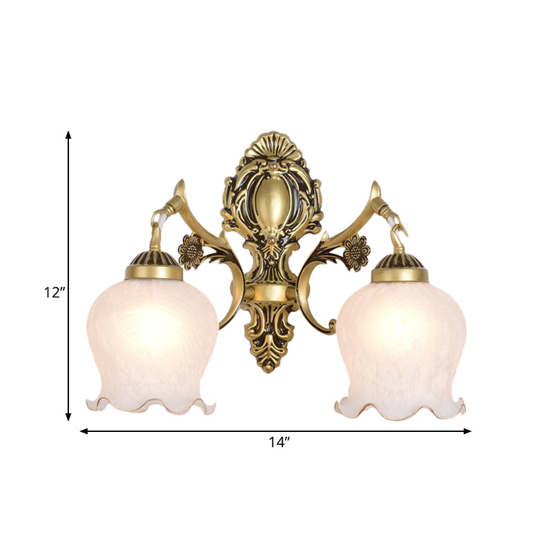 Skørter | Antiqued Flower Wall Mount Lighting 1/2-Cup Opal Glass Wall Lamp Fixture in Bronze for Bedroom