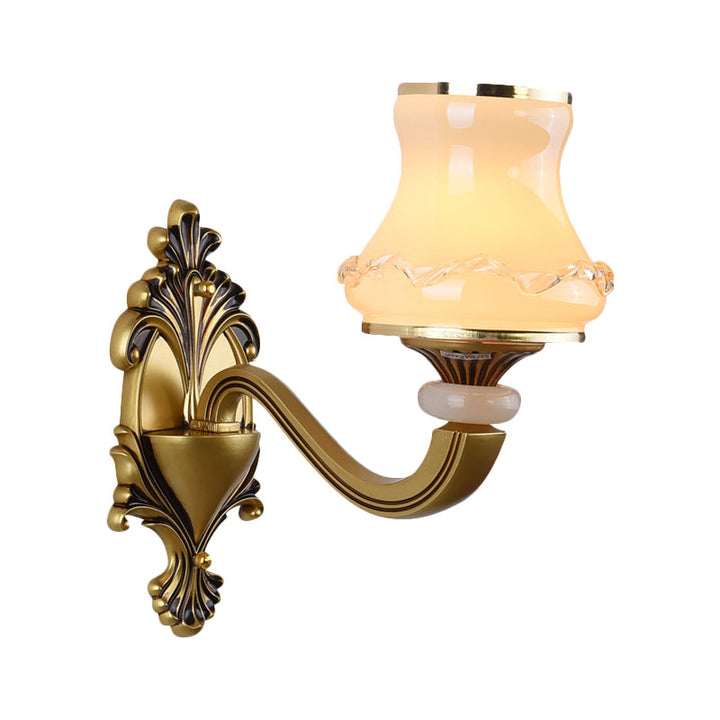 Skørter | Frosted Glass Urn-Shaped Wall Lamp Vintage Style 1/2-Bulb Living Room Wall Mounted Lighting in Brass