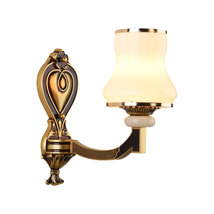 Skørter | Frosted Glass Urn-Shaped Wall Lamp Vintage Style 1/2-Bulb Living Room Wall Mounted Lighting in Brass