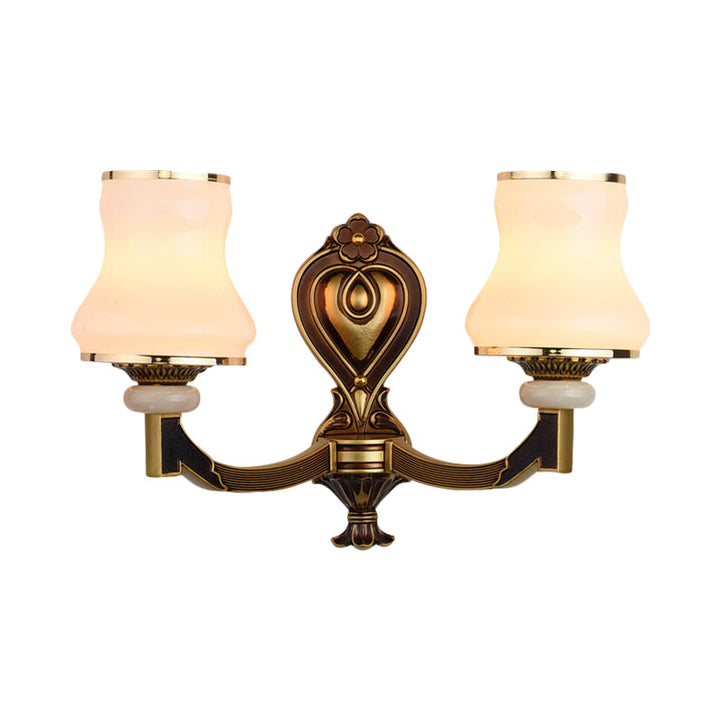 Skørter | Frosted Glass Urn-Shaped Wall Lamp Vintage Style 1/2-Bulb Living Room Wall Mounted Lighting in Brass