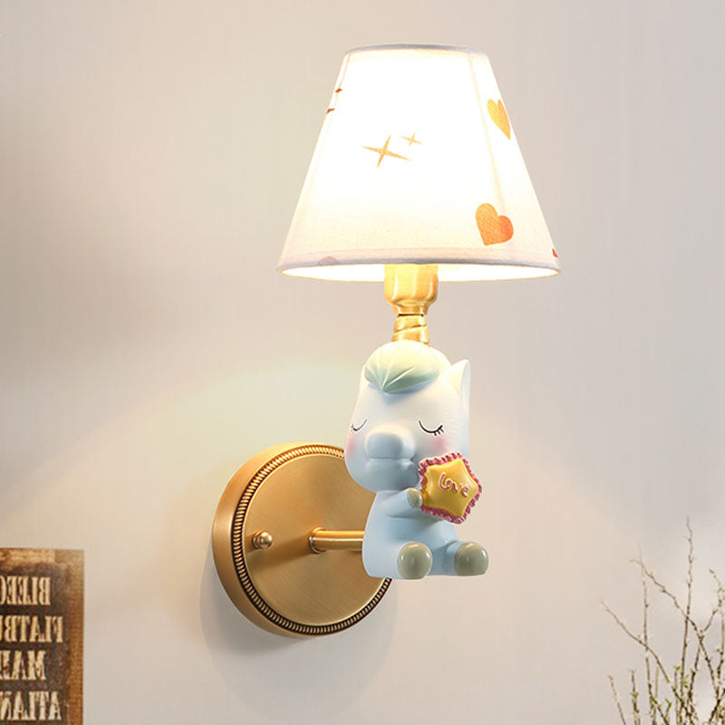 Skørter | Kids Cartoon Pony Metal Wall Light Single-Head Wall Lamp for Bedroom in Pink/Blue