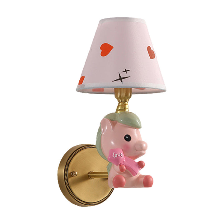 Skørter | Barrel Metal Wall Lamp Children Single Light Pink/Blue Wall Mounted Lighting with Cartoon Pony Base