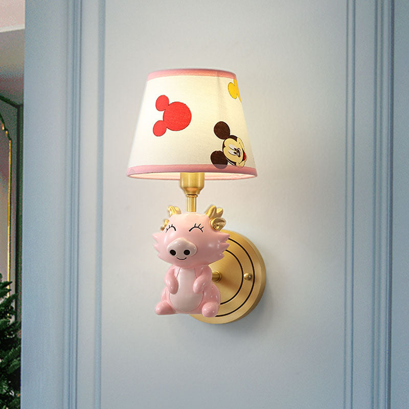 Skørter | Kids Cartoon Dragon Wall Lamp Metal Single Bulb Nightstand Wall Lamp Light Fixture in Pink