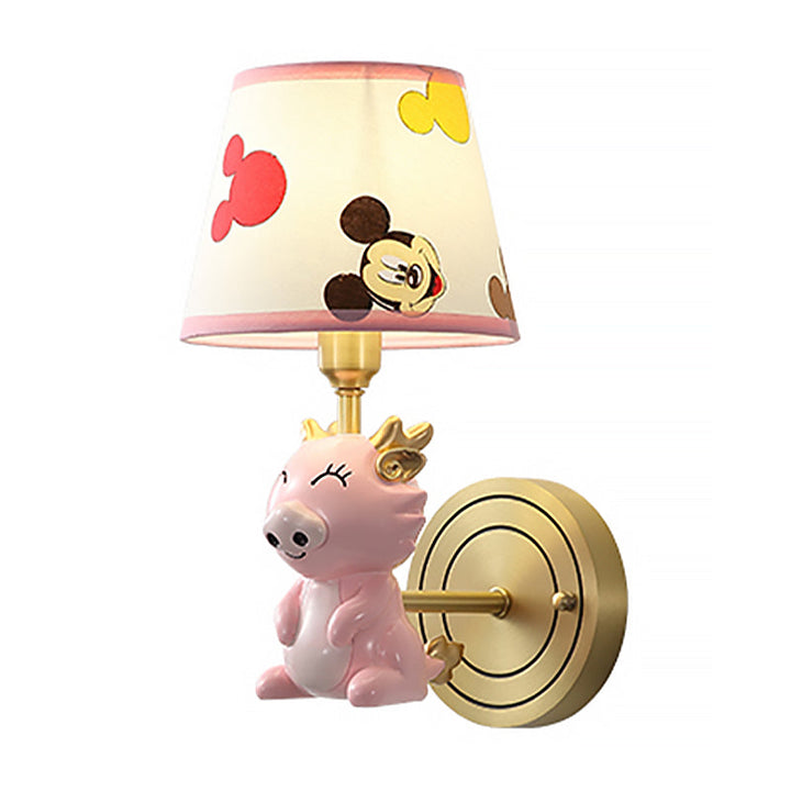 Skørter | Kids Cartoon Dragon Wall Lamp Metal Single Bulb Nightstand Wall Lamp Light Fixture in Pink