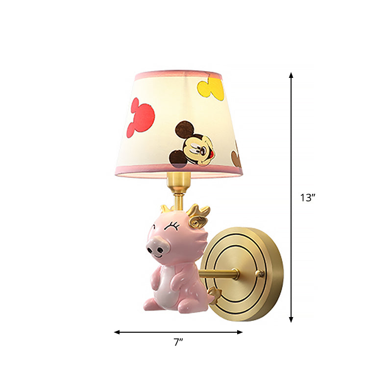 Skørter | Kids Cartoon Dragon Wall Lamp Metal Single Bulb Nightstand Wall Lamp Light Fixture in Pink