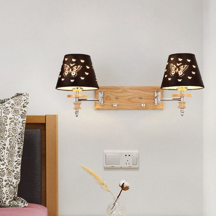 Skørter | Black Synthetic Fabric Wall Lamp Children 1/2 Lights Wooden Wall Mounted Lamp with Butterfly Pattern