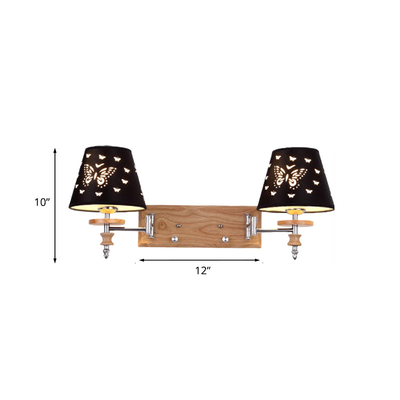 Skørter | Black Synthetic Fabric Wall Lamp Children 1/2 Lights Wooden Wall Mounted Lamp with Butterfly Pattern