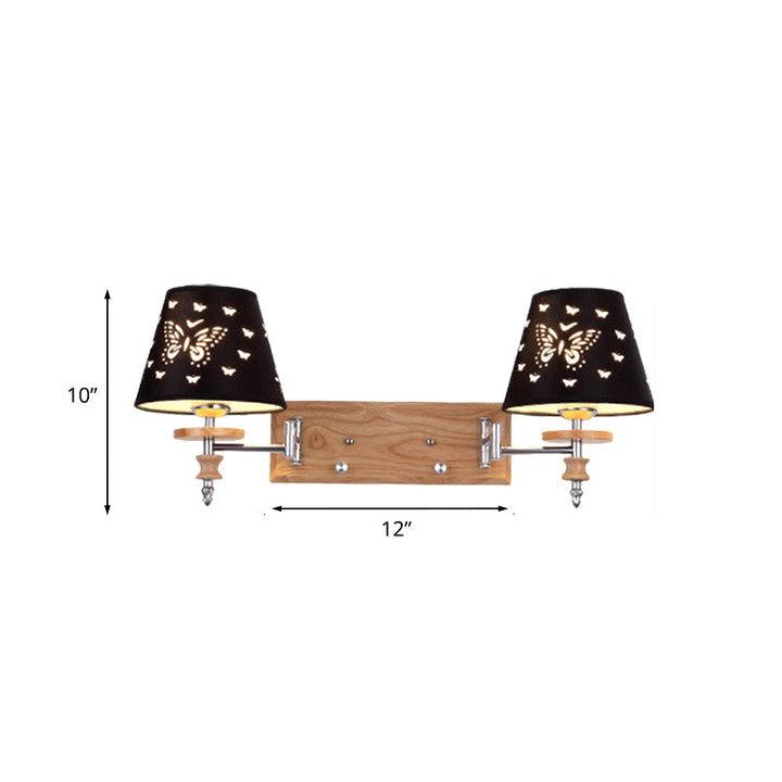 Skørter | Black Synthetic Fabric Wall Lamp Children 1/2 Lights Wooden Wall Mounted Lamp with Butterfly Pattern