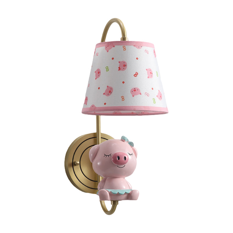 Skørter | Barrel Wall Lamp Fixture Kids Fabric Single Head Gold Wall Light with Cartoon Pig/Mouse/Dragon Decoration