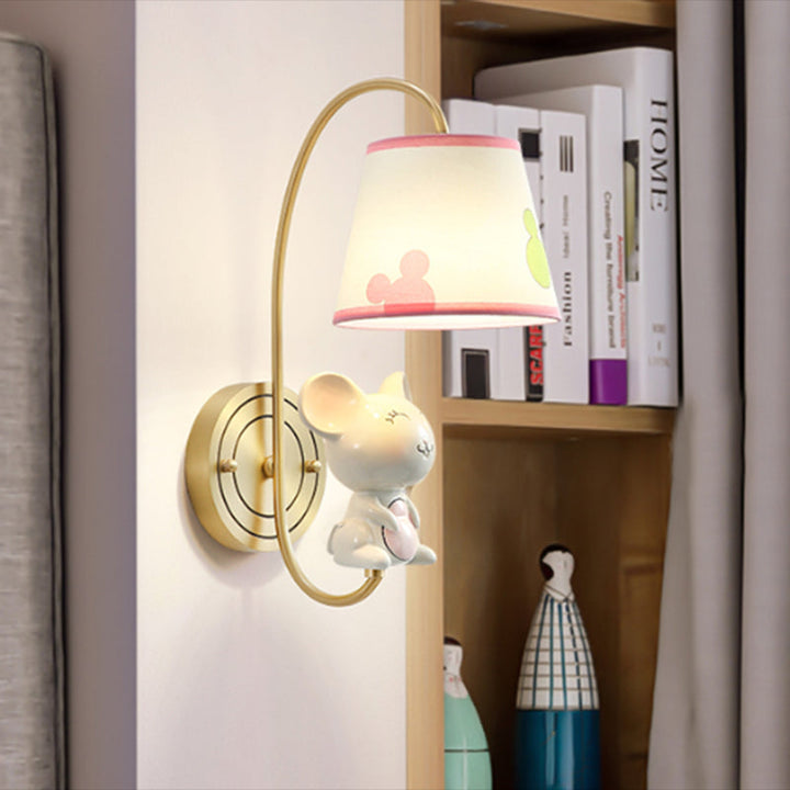 Skørter | Barrel Wall Lamp Fixture Kids Fabric Single Head Gold Wall Light with Cartoon Pig/Mouse/Dragon Decoration