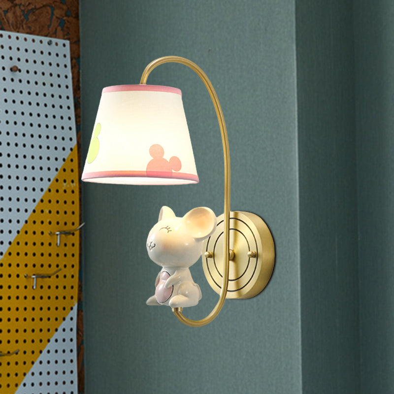 Skørter | Barrel Wall Lamp Fixture Kids Fabric Single Head Gold Wall Light with Cartoon Pig/Mouse/Dragon Decoration