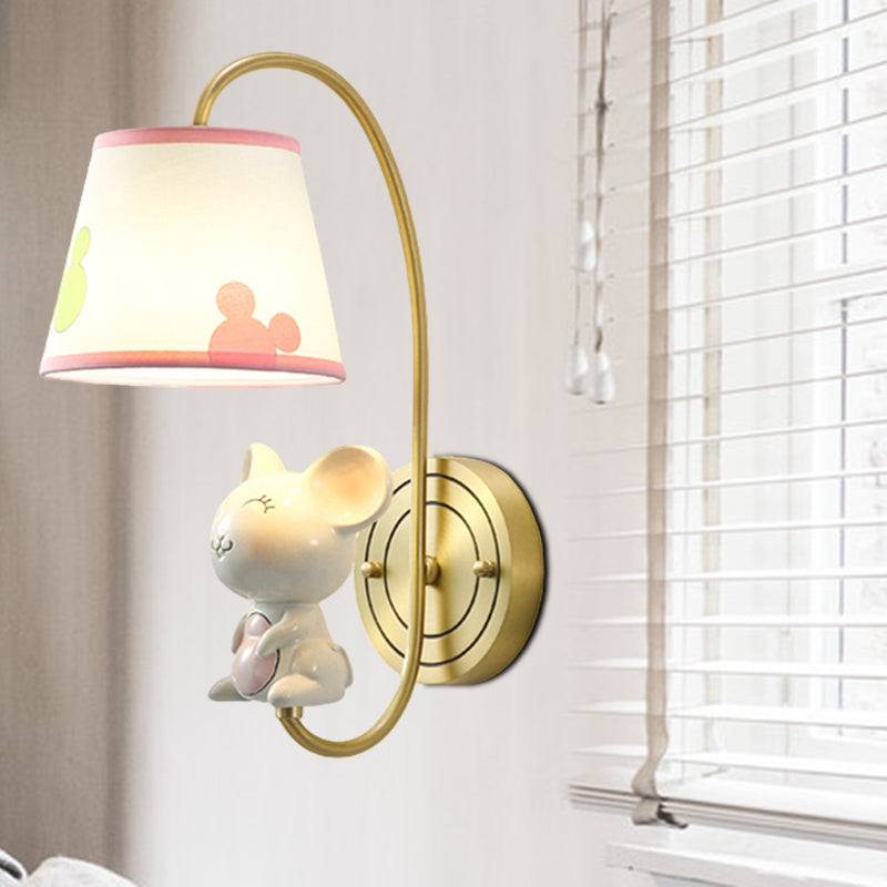 Skørter | Barrel Wall Lamp Fixture Kids Fabric Single Head Gold Wall Light with Cartoon Pig/Mouse/Dragon Decoration