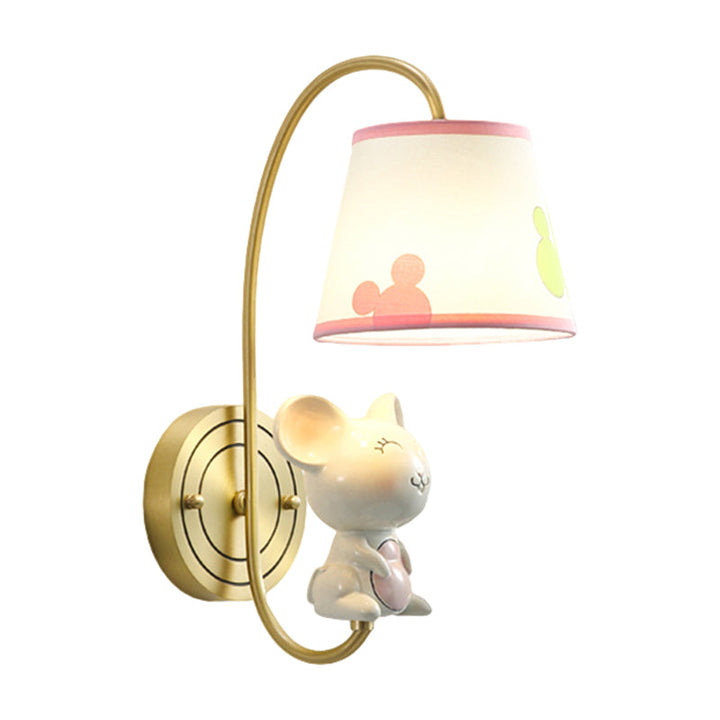 Skørter | Barrel Wall Lamp Fixture Kids Fabric Single Head Gold Wall Light with Cartoon Pig/Mouse/Dragon Decoration