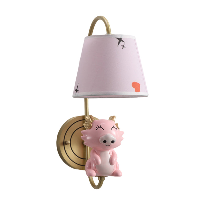 Skørter | Barrel Wall Lamp Fixture Kids Fabric Single Head Gold Wall Light with Cartoon Pig/Mouse/Dragon Decoration