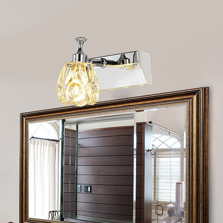 Lisslune | Chrome 1/2/3-Light Vanity Light Fixture Minimal Faceted Crystal Flower Wall Lamp in Warm/White Light