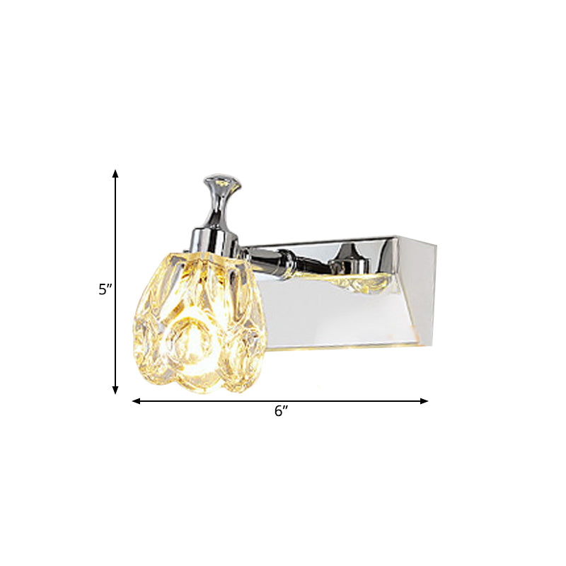 Lisslune | Chrome 1/2/3-Light Vanity Light Fixture Minimal Faceted Crystal Flower Wall Lamp in Warm/White Light