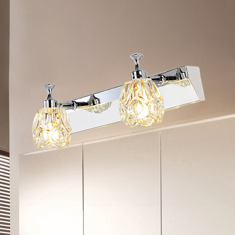 Lisslune | Chrome 1/2/3-Light Vanity Light Fixture Minimal Faceted Crystal Flower Wall Lamp in Warm/White Light