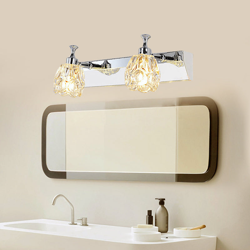 Lisslune | Chrome 1/2/3-Light Vanity Light Fixture Minimal Faceted Crystal Flower Wall Lamp in Warm/White Light