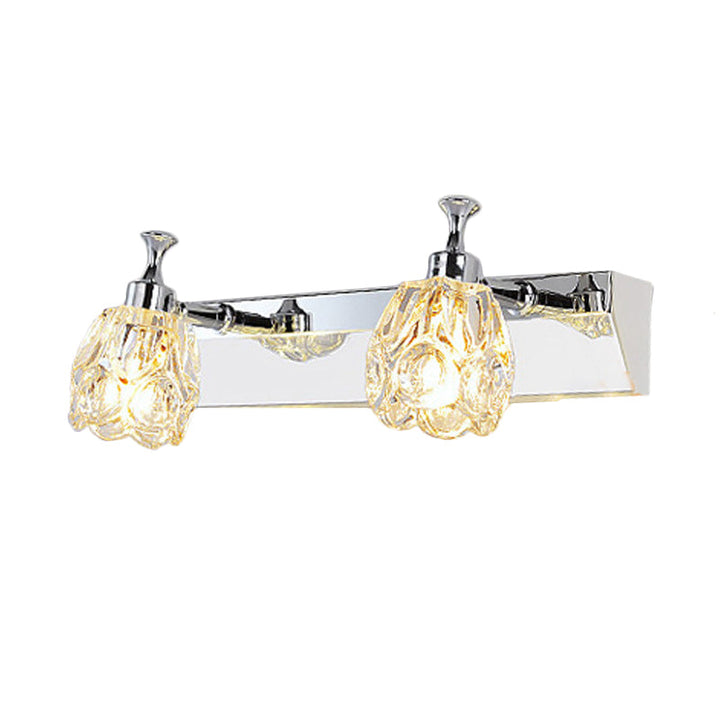 Lisslune | Chrome 1/2/3-Light Vanity Light Fixture Minimal Faceted Crystal Flower Wall Lamp in Warm/White Light
