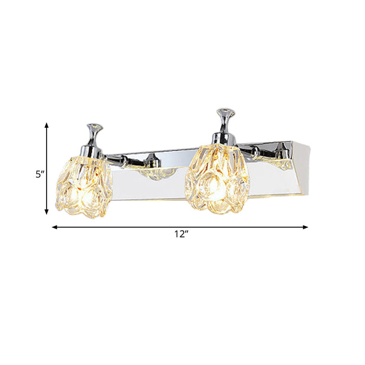Lisslune | Chrome 1/2/3-Light Vanity Light Fixture Minimal Faceted Crystal Flower Wall Lamp in Warm/White Light
