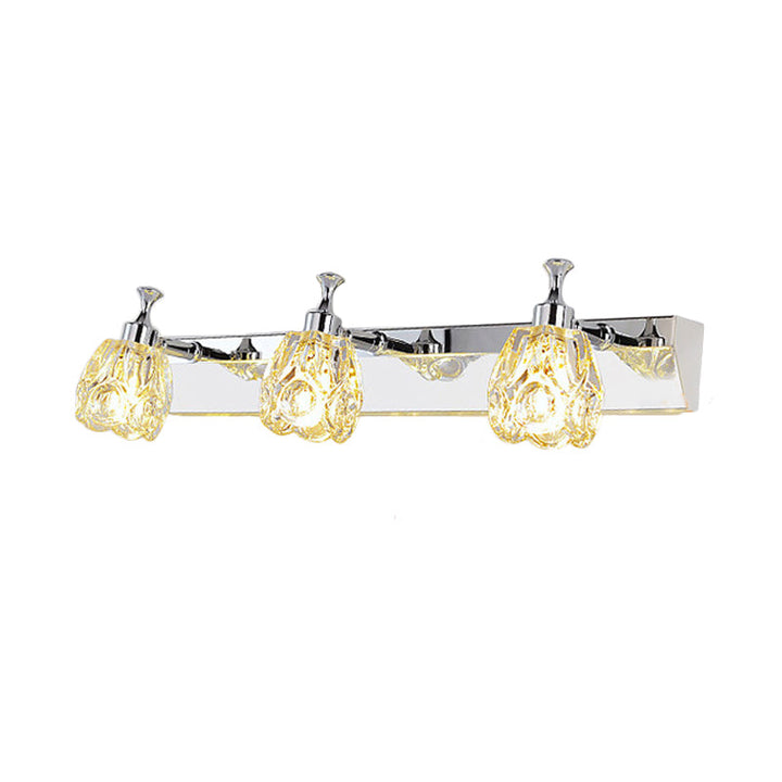 Lisslune | Chrome 1/2/3-Light Vanity Light Fixture Minimal Faceted Crystal Flower Wall Lamp in Warm/White Light