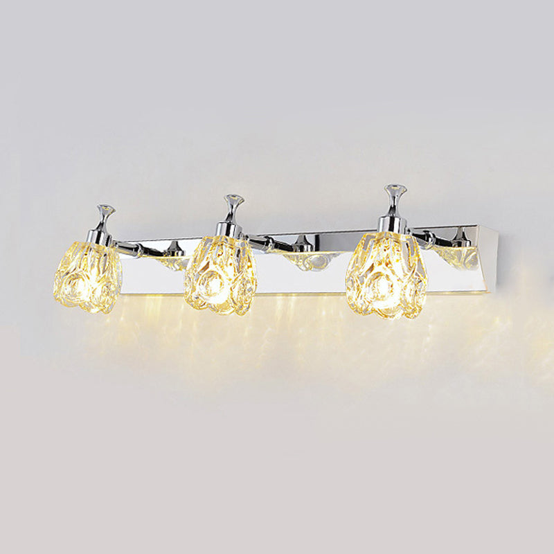 Lisslune | Chrome 1/2/3-Light Vanity Light Fixture Minimal Faceted Crystal Flower Wall Lamp in Warm/White Light