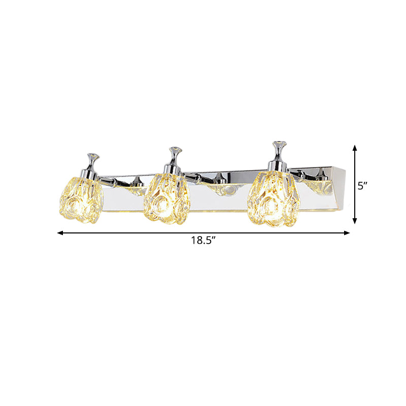 Lisslune | Chrome 1/2/3-Light Vanity Light Fixture Minimal Faceted Crystal Flower Wall Lamp in Warm/White Light