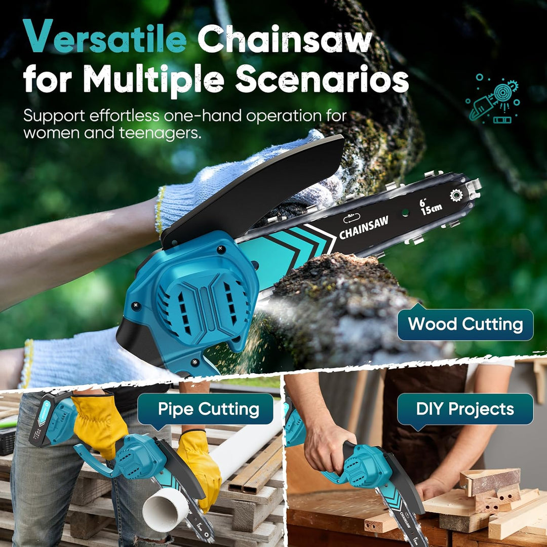 Lisslune | Cordless Mini Chainsaw 6 Inch with LED Light & 21V Battery – TimberCut