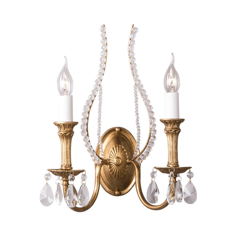 Skørter | Crystal strand candle holder wall lighting Country 1/2-head bedroom wall mount light fixture in gold
