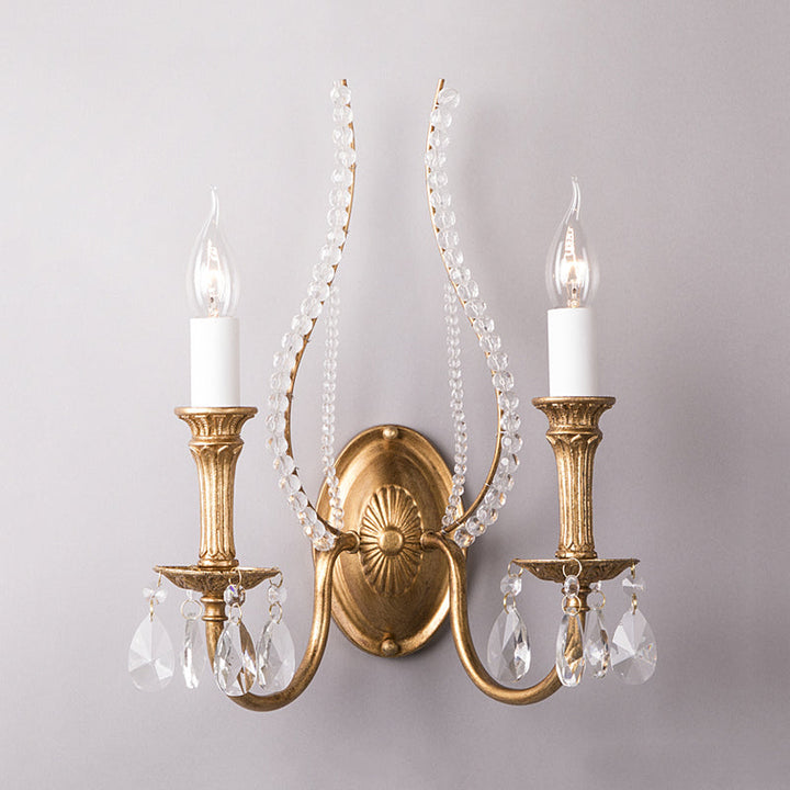 Skørter | Crystal strand candle holder wall lighting Country 1/2-head bedroom wall mount light fixture in gold
