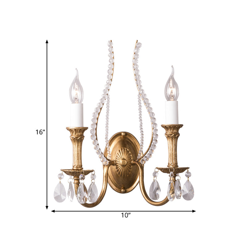 Skørter | Crystal strand candle holder wall lighting Country 1/2-head bedroom wall mount light fixture in gold