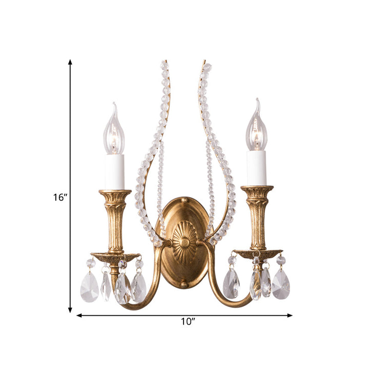 Skørter | Crystal strand candle holder wall lighting Country 1/2-head bedroom wall mount light fixture in gold