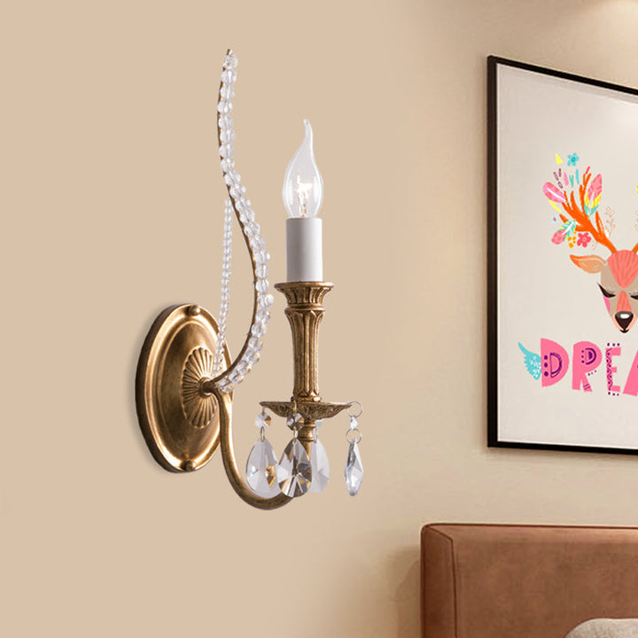 Skørter | Crystal strand candle holder wall lighting Country 1/2-head bedroom wall mount light fixture in gold