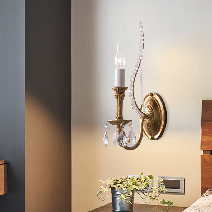 Skørter | Crystal strand candle holder wall lighting Country 1/2-head bedroom wall mount light fixture in gold