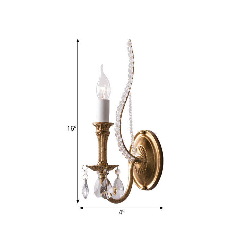 Skørter | Crystal strand candle holder wall lighting Country 1/2-head bedroom wall mount light fixture in gold