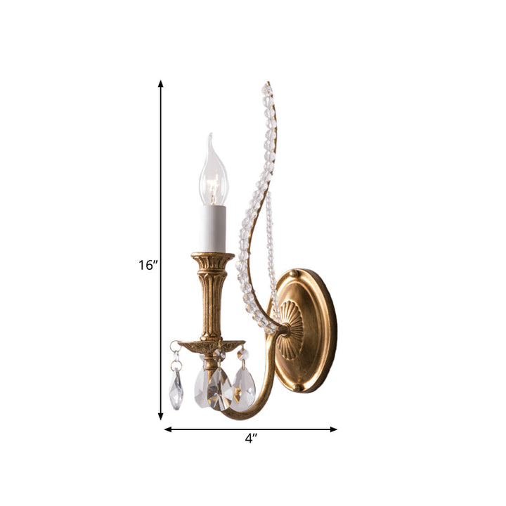 Skørter | Crystal strand candle holder wall lighting Country 1/2-head bedroom wall mount light fixture in gold