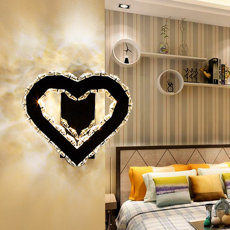 Lisslune | LED Love Heart Wall Lighting Modernism Black Faceted Crystal Wall Lighting Ideas for Bedroom