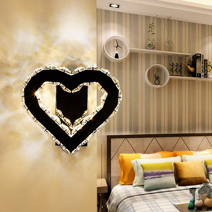 Lisslune | LED Love Heart Wall Lighting Modernism Black Faceted Crystal Wall Lighting Ideas for Bedroom