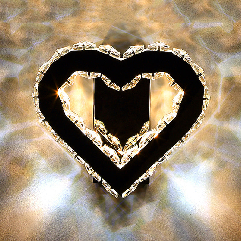 Lisslune | LED Love Heart Wall Lighting Modernism Black Faceted Crystal Wall Lighting Ideas for Bedroom