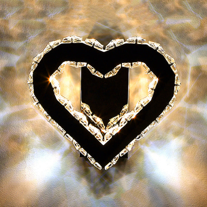 Lisslune | LED Love Heart Wall Lighting Modernism Black Faceted Crystal Wall Lighting Ideas for Bedroom