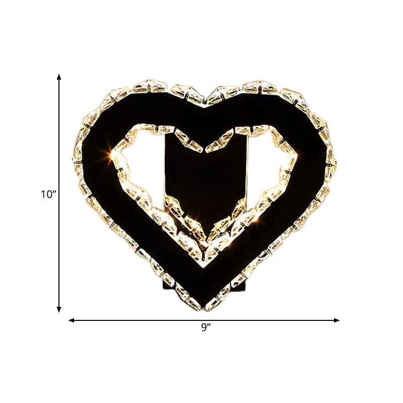 Lisslune | LED Love Heart Wall Lighting Modernism Black Faceted Crystal Wall Lighting Ideas for Bedroom