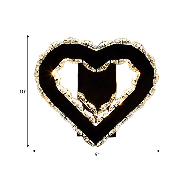 Lisslune | LED Love Heart Wall Lighting Modernism Black Faceted Crystal Wall Lighting Ideas for Bedroom