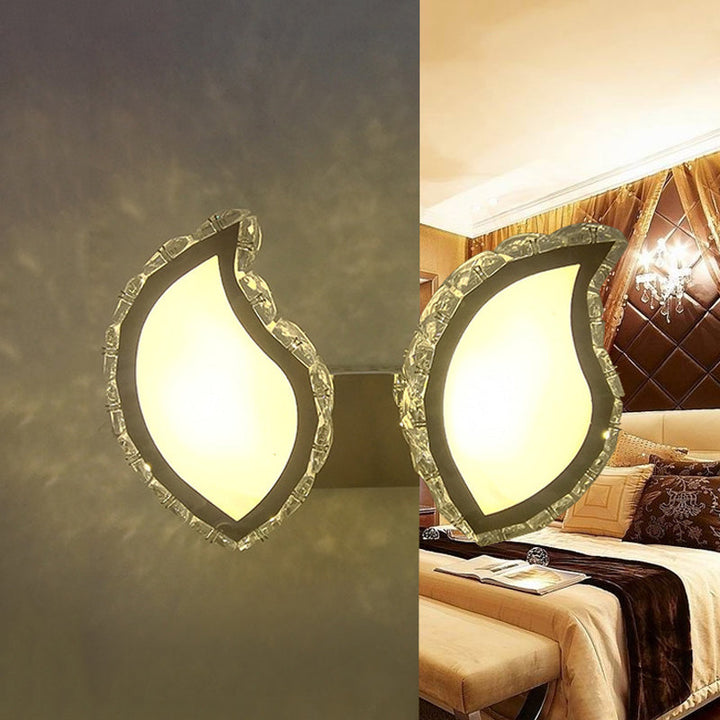 Lisslune | Leaf Bedroom Wall Mounted Lamp Modern Clear Crystal LED Chrome Finish Surface Wall Sconces