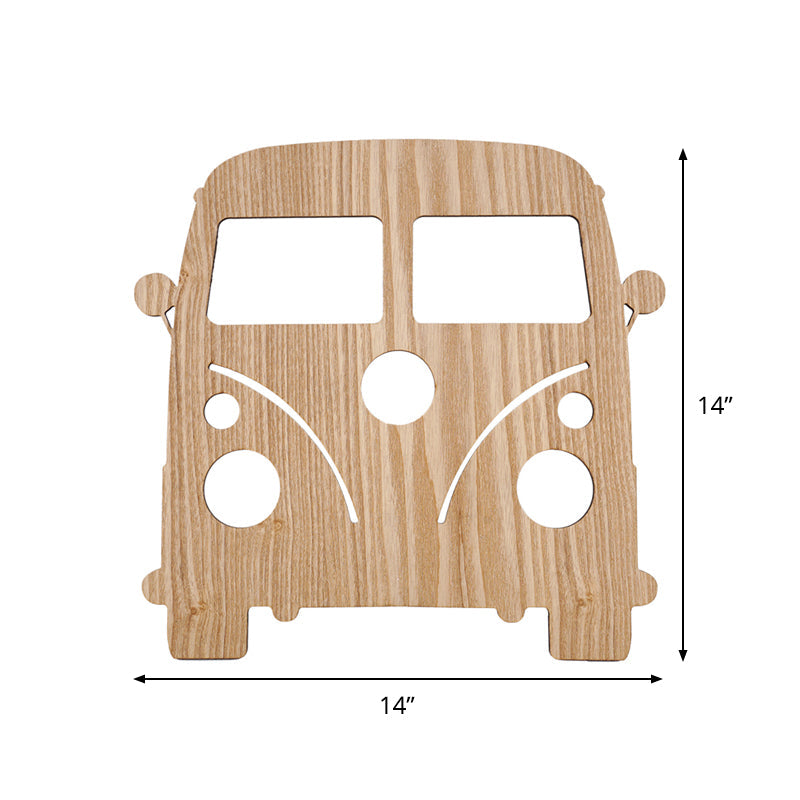 Skørter | Modern LED Wall Lamp with Wooden Shade Beige Car/Pineapple/Cactus Wall Mounted Light for Bedroom
