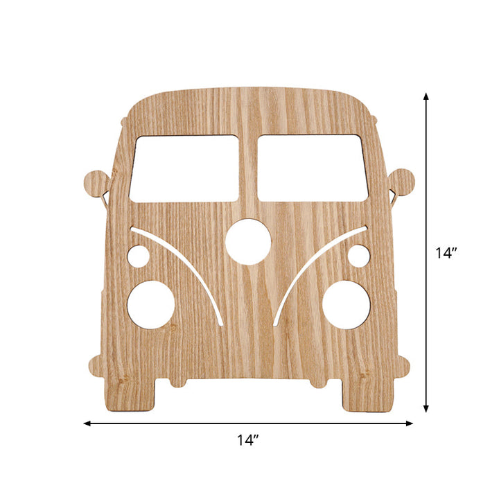 Skørter | Modern LED Wall Lamp with Wooden Shade Beige Car/Pineapple/Cactus Wall Mounted Light for Bedroom
