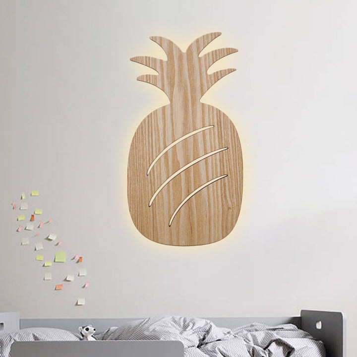 Skørter | Modern LED Wall Lamp with Wooden Shade Beige Car/Pineapple/Cactus Wall Mounted Light for Bedroom